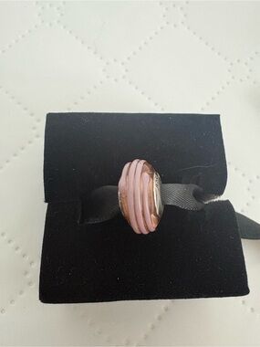 Pandora Pink Enamel Stacked Ring with Silver-Tone Accents